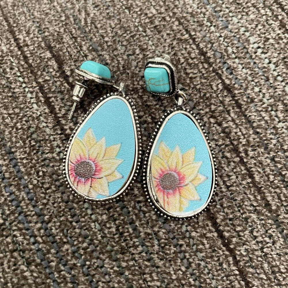 Turquoise Sunflower Earrings